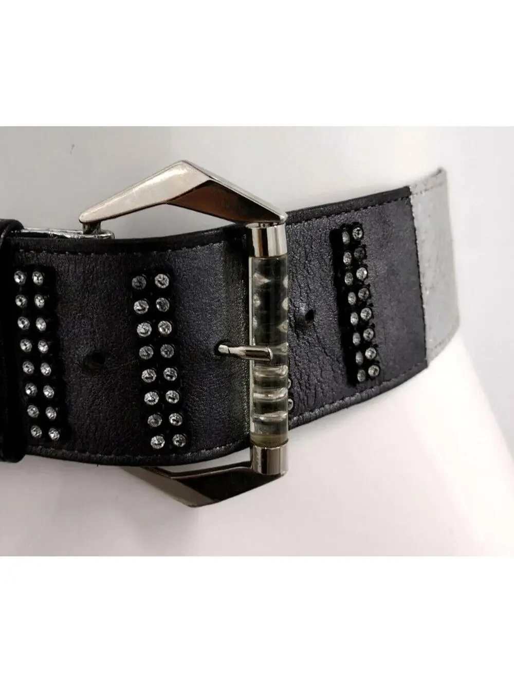 1970s Disco Belt Glam Lucite Silver Snake Rhinestone Art Deco Design Size S
